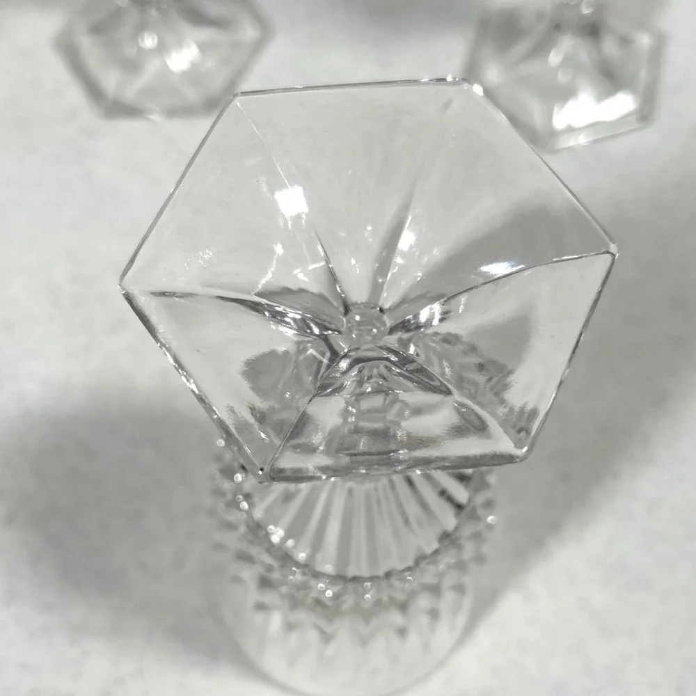 Fostoria Heritage Clear Glass Crystal Water Goblets Hexagon Diamond Wedge Set/5
